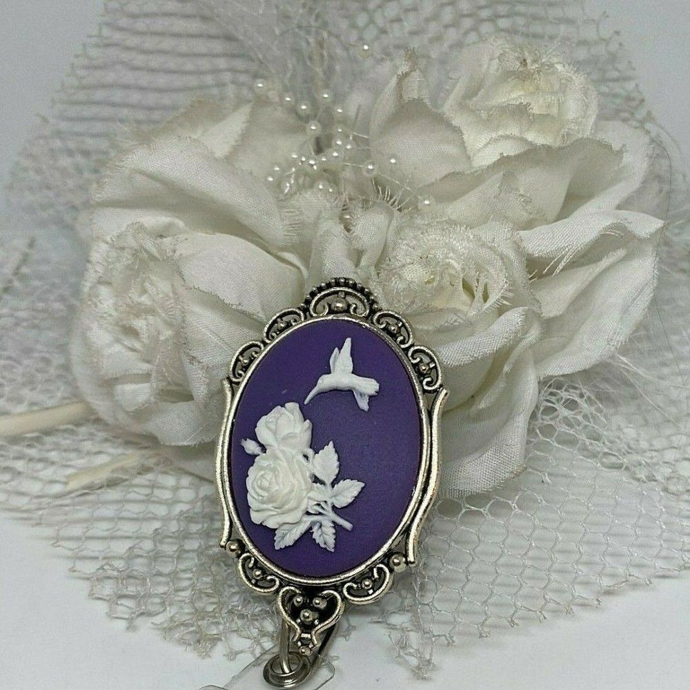 Nurse ID teacher fancy uniform Purple Hummingbird Badge Holder Cameo Key Card